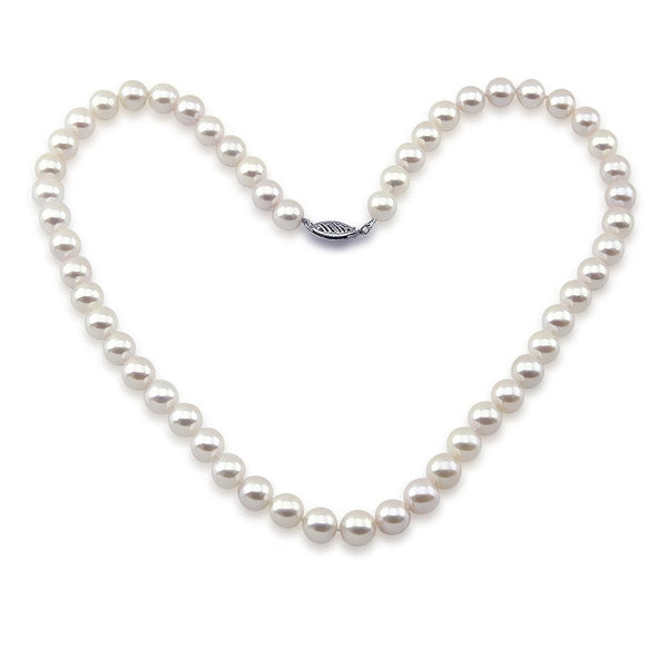 14k White Gold 7.0-7.5mm White Akoya Cultured Pearl High Luster Necklace 18", AAAA Quality