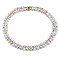 14K Yellow Gold Double-Strand 8β9mm White Freshwater Cultured Pearl Necklace, 20"