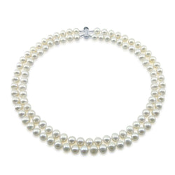 Sterling Silver 2-Row 8β9mm White Freshwater Cultured Pearl Necklace, 17β18"