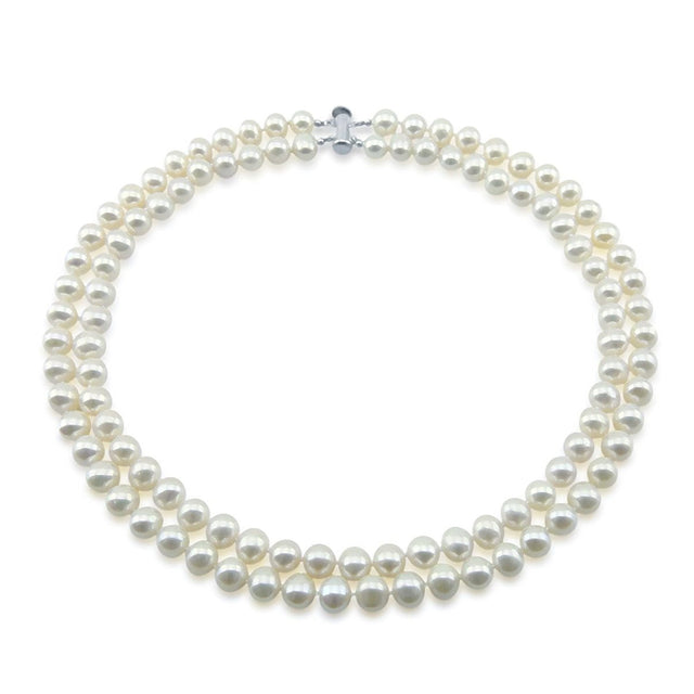 Sterling Silver 2-Row 8β9mm White Freshwater Cultured Pearl Necklace, 17β18"