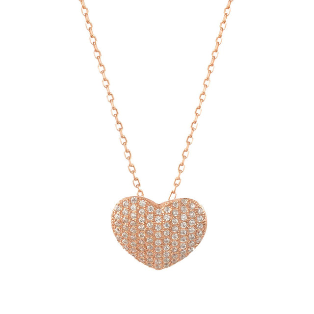 Rose-Gold-Flashed Sterling Silver CZ Heart Necklace, 18"