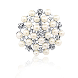 Wedding Flower Freshwater Pearl Brooch with Rhinestones