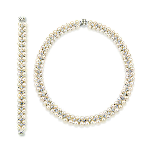 White Freshwater Cultured Pearl Necklace, 18", and Bracelet, 7.5"
