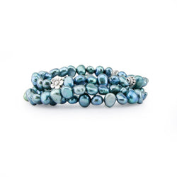7β8mm Blue Freshwater Pearl Stretch Bracelets, Set of 3