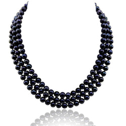3-Row 6.5β7.5mm Black Freshwater Cultured Pearl Necklace, 16.5", 17", 18", with Base-Metal Clasp