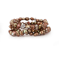 7β8mm Brown Freshwater Pearl Stretch Bracelets, Set of 3