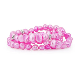 7β8mm Dark Pink Freshwater Cultured Pearl Stretch Bracelets with Base-Metal Beads, Set of 3, 7.5"