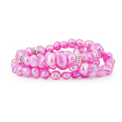 Genuine Freshwater Cultured Pearl 7-8mm Stretch Bracelets with base-metal-beads (Set of 3) 7.5" (Dark Pink)