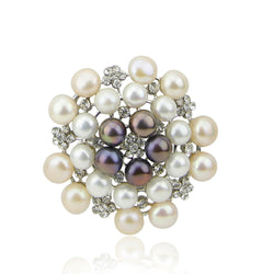 Multicolor Freshwater Cultured Pearl Brooch with Rhinestones