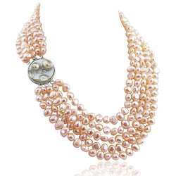 5-Row 7β8mm Pink Baroque Freshwater Cultured Pearl Necklace, 16β22", with Mother-of-Pearl Metal Clasp