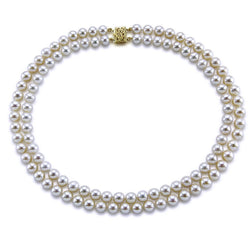 14K Gold Double-Strand 8β9mm White Freshwater Cultured Pearl Necklace, 17"