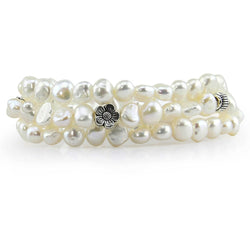 7β8mm White Freshwater Cultured Pearl Stretch Bracelets with Base Beads, Set of 3, 7.5"