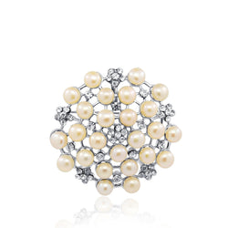 Pink Flower Freshwater Pearl Brooch with Rhinestones