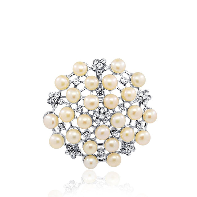 Pink Flower Freshwater Pearl Brooch with Rhinestones