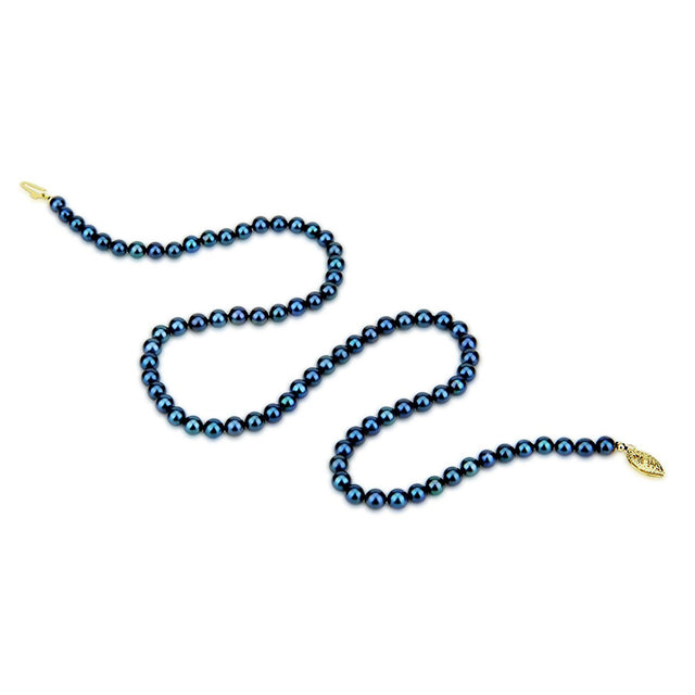 14K Yellow Gold 5β5.5mm Dyed Black Akoya Cultured Pearl Necklace