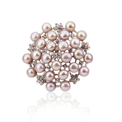 Lavender Freshwater Cultured Pearl Brooch with Rhinestones