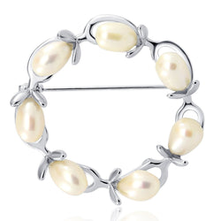 Olive Branches White Freshwater Pearl Brooch