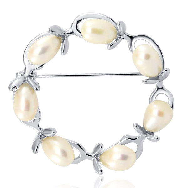 Olive Branches White Freshwater Pearl Brooch