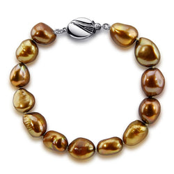 10β11mm Brown Baroque Freshwater Cultured Pearl Bracelet, 7.5"