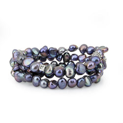7β8mm Black Freshwater Pearl Stretch Bracelets, Set of 3