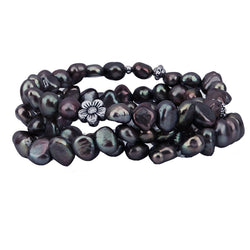 7β8mm Dark Chocolate Brown Freshwater Cultured Pearl Stretch Bracelet with Base-Metal Bead, 7.5"