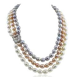 3-Row 8β9mm Multi-Color Oval Freshwater Pearl Necklace
