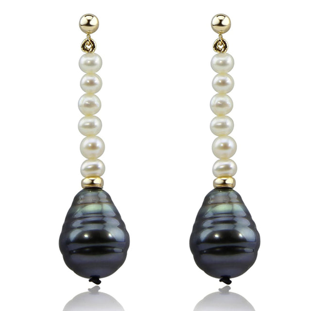 14K Gold Freshwater & 10β11mm Baroque Tahitian Pearl Earrings