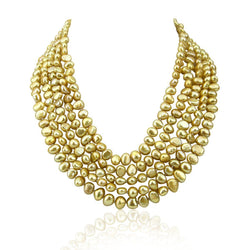 5-Row Champagne Freshwater Cultured Pearl Necklace with Mother-of-Pearl Base Metal Clasp