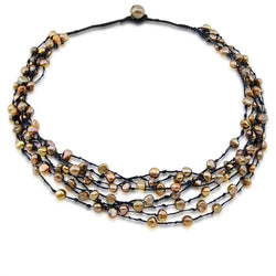 8-Row Hand-Woven Brown Freshwater Pearl Necklace, 21"