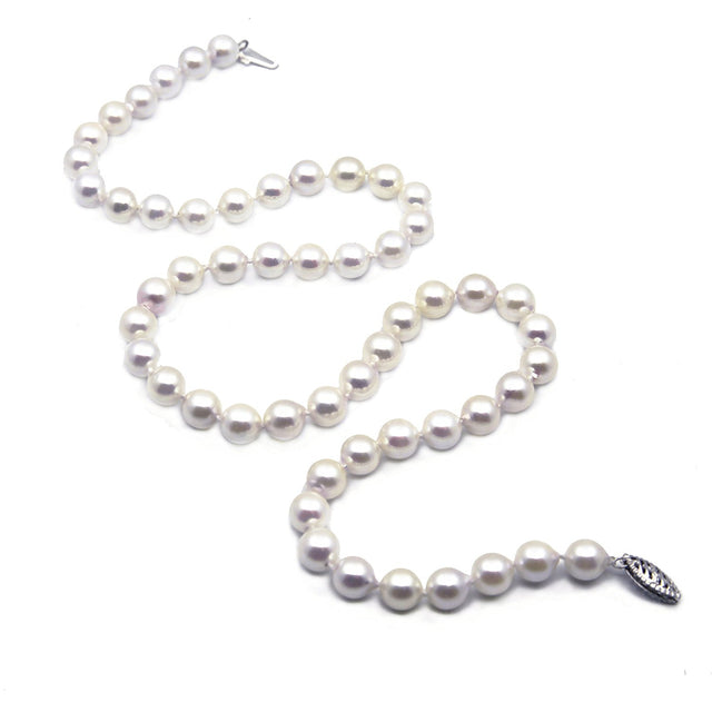 14K White Gold 7β7.5mm White Akoya Cultured Pearl Necklace, 20"