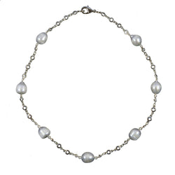 10β11mm Grey Freshwater Cultured Pearl Station Necklace, 18"
