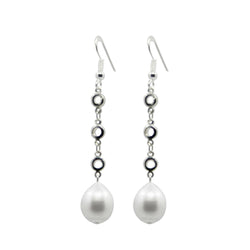 10β11mm White Freshwater Pearl Station Earrings