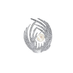 White Freshwater Pearl Win Brooch with Rhinestones
