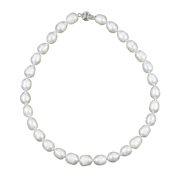 11β12mm White Oval Freshwater Cultured Pearl Necklace, 18"