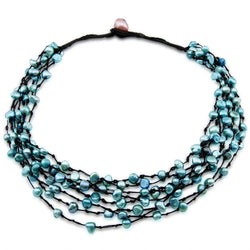 8-Row Hand-Woven Blue Freshwater Cultured Pearl Necklace, 19"
