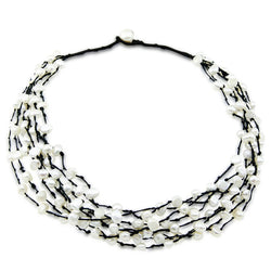 8-Row Hand-Woven White Freshwater Cultured Pearl Necklace, 21"