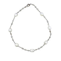 10β11mm White Freshwater Cultured Pearl Station Necklace, 18"