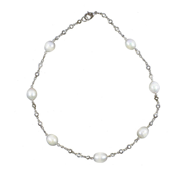 10β11mm White Freshwater Cultured Pearl Station Necklace, 18"