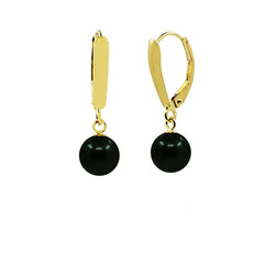 14K Gold 7.5β8mm Black Akoya Pearl Leverback Earring