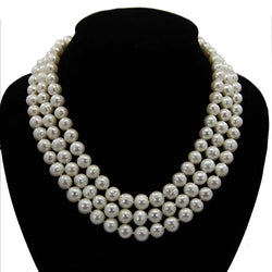 3-Row 9β10mm White CirclΓ© Freshwater Pearl Necklace, 17β19"
