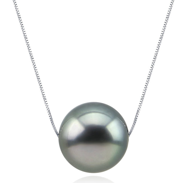 Akwaya 9β10mm Black Tahitian Pearl Lucky Pendant Necklace
