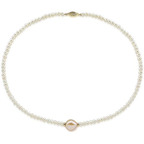 14K Yellow Gold 4–5mm White and 12–13mm Pink Baroque Freshwater Cultured Pearl Necklace, 20"