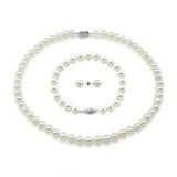 14K White Gold 8–9mm White Freshwater Cultured Pearl Necklace, 18", Bracelet, and Earring Set