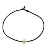 12–13mm White Freshwater Cultured Pearl Leather Necklace, 16"