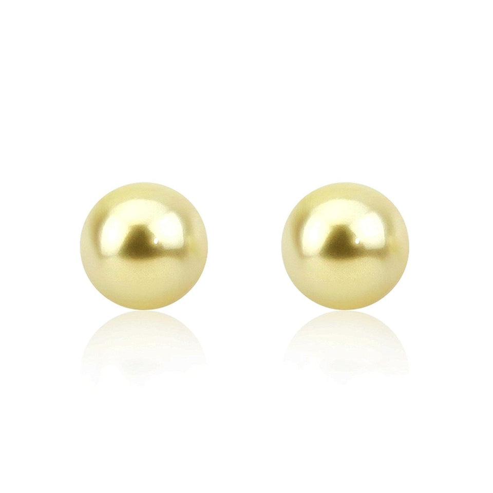 14K Gold 9–10mm Golden South Sea Pearl Stud Earrings