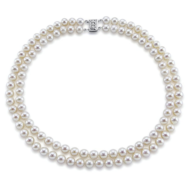 14K White Gold Double-Strand 8–9mm White Freshwater Cultured Pearl Necklace, 17"