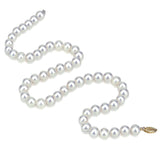 14k Yellow Gold 6.0-6.5mm White Saltwater Akoya Cultured Pearl High Luster Necklace 16", AAA Quality.