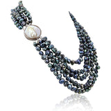 5-Row Black Freshwater Cultured Pearl Necklace with Mother-of-Pearl Base Metal Clasp
