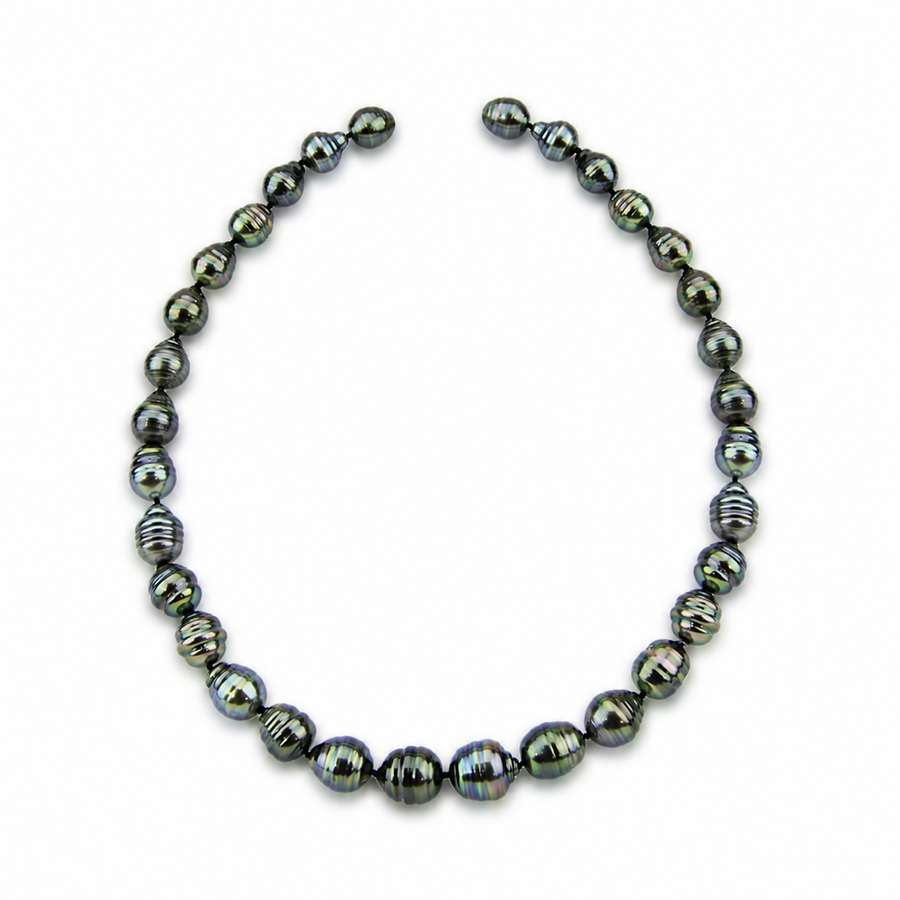 Dark Tahitian circle baroque pearl necklace with open ends and no clasp