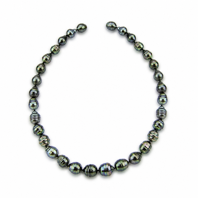 Dark Tahitian circle baroque pearl necklace with open ends and no clasp